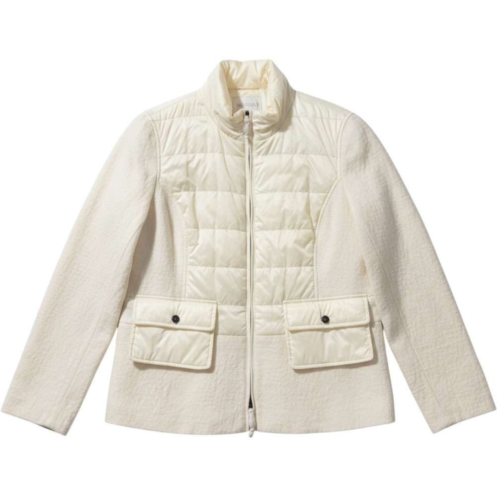 Madeleine Cream Mixed‎ Media Quilted Wool Blend Full Zip Jacket Womens Ivory